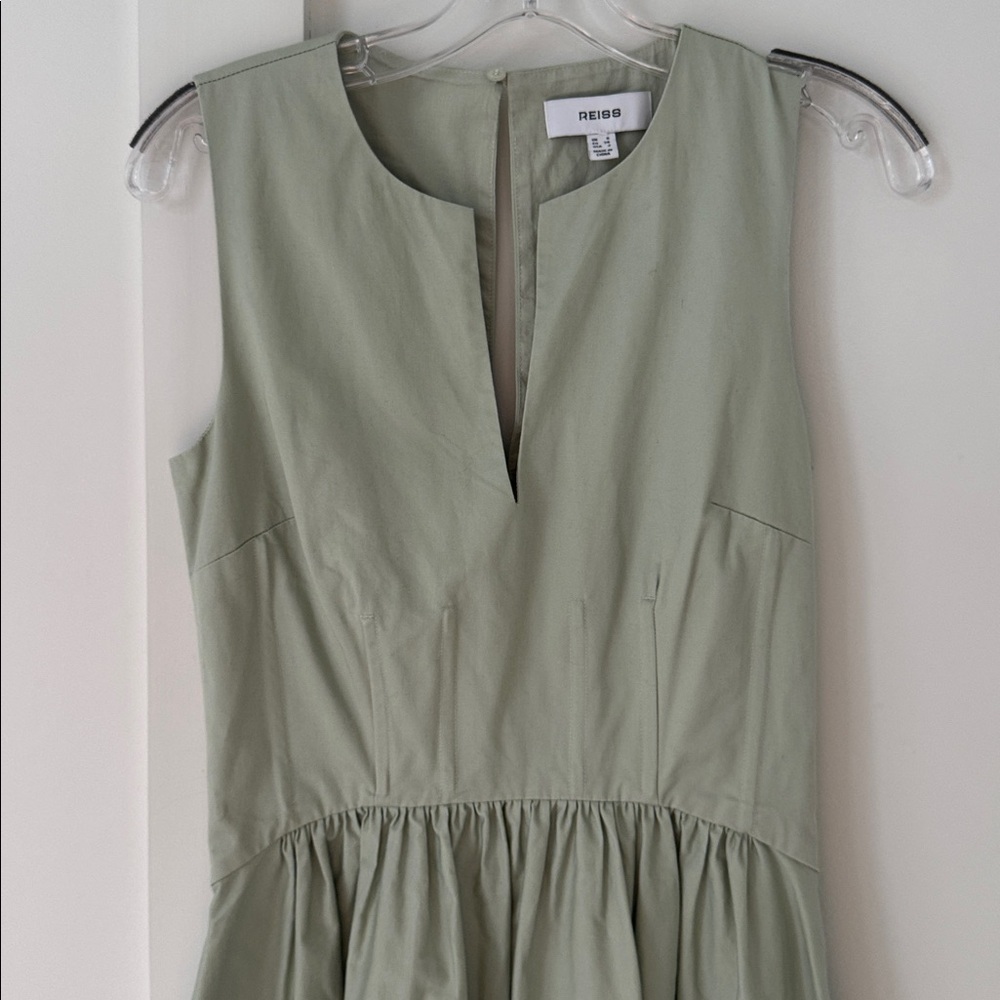 Reiss Liza 100% Cotton Corset Midi Dress in Sage Size 2 - Picture 4 of 15